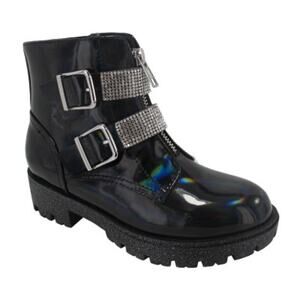 NEW! Pop Kenneth Girls Flat Heel Biker Booties Size 2M Black Holographic